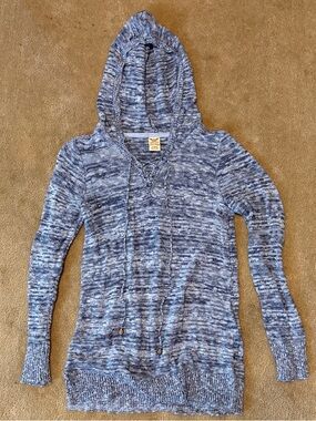 Faded Glory Blue Marled Knit Lace-Up Pullover Hoodie Sweater Size 4-6